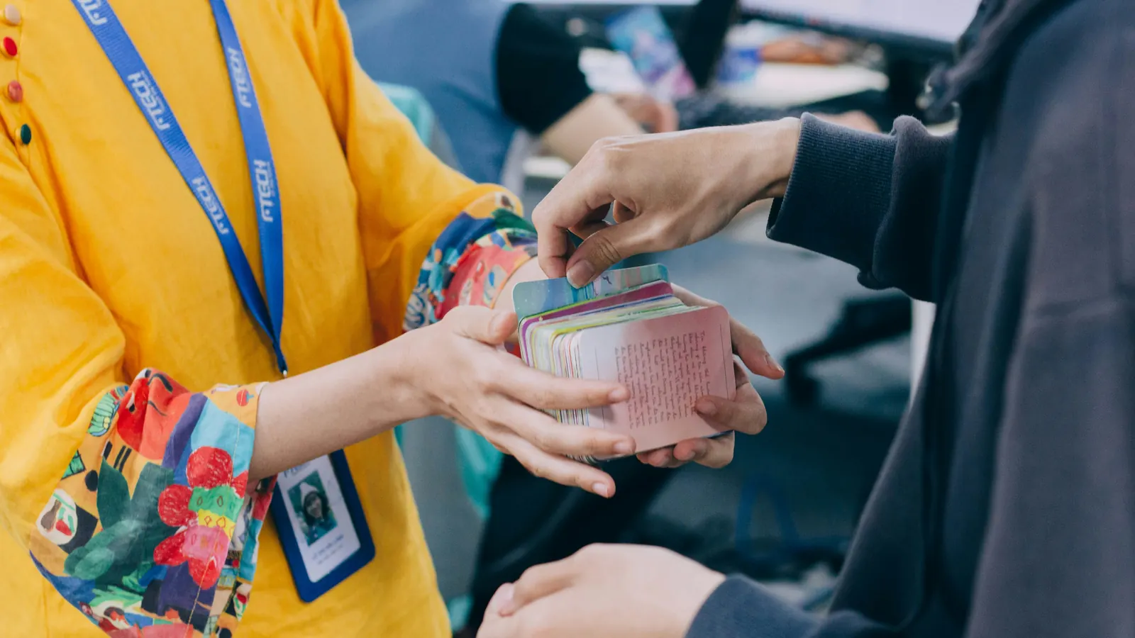 Usable item being handed to a donation recipient